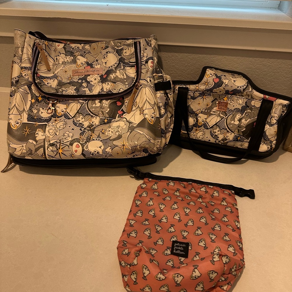 Petunia Pickle Bottom Beauty and the Beast diaper bag, bottle and stroller bag